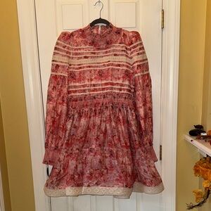 Ivy City Co Floral Ruffle Dress in Pink and Red